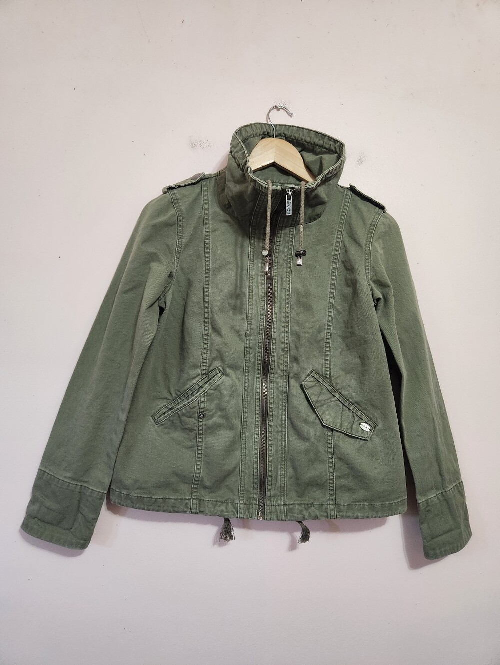 Roxy Army Green Cotton Utility Military Jacket Grunge Indie Sleaze Boho Size S